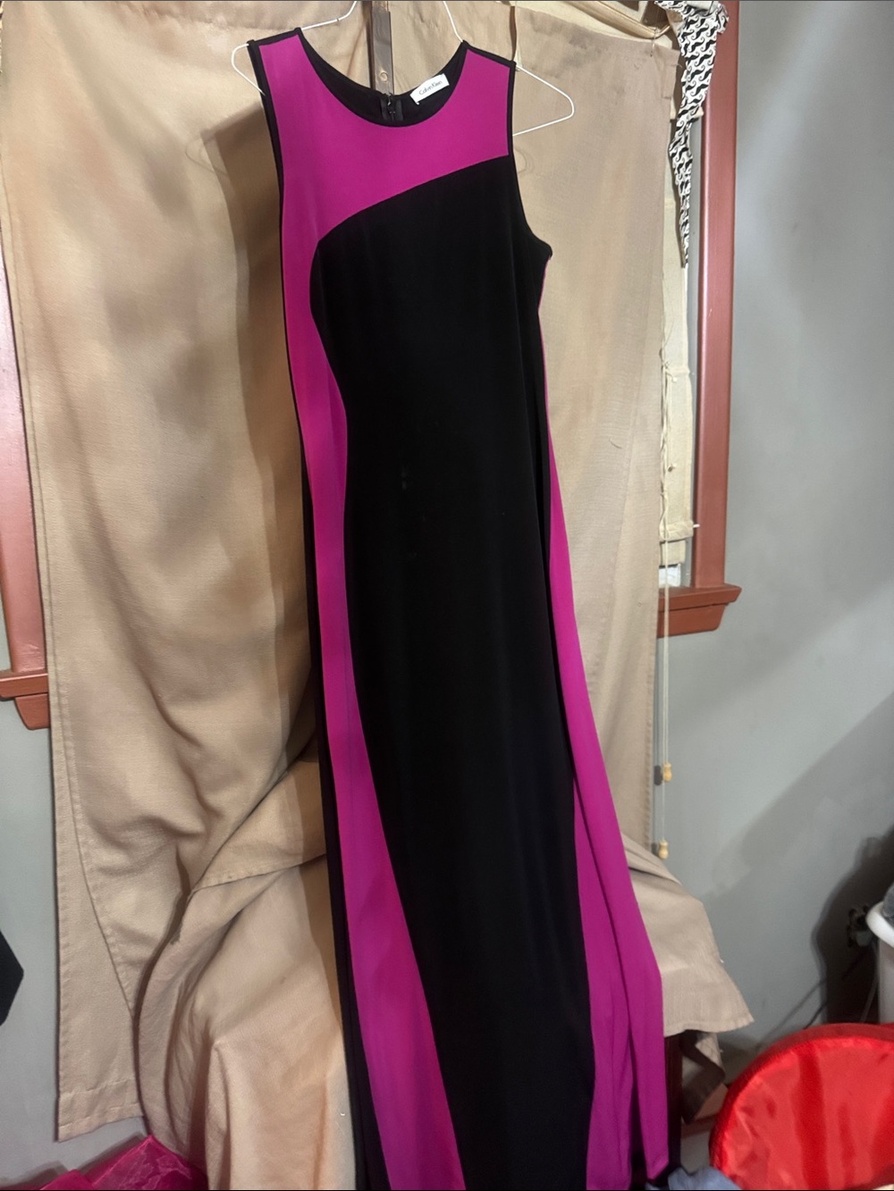 Calvin Klein Black and Fuchsia Sleeveless Maxi Dress 9-23-1